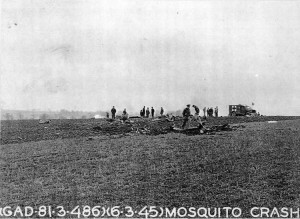 The wreckage of the Mosquito crash near Foxearth in which the two RAF boys died
