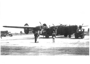 Lt Senseney's B-24 Liberator on hardstand 38 in which his crew flew 19 combat missions before converting to the B-17